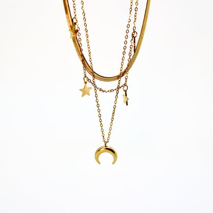 Damen Halskette Gold Mond Sterne Schlangenmuster