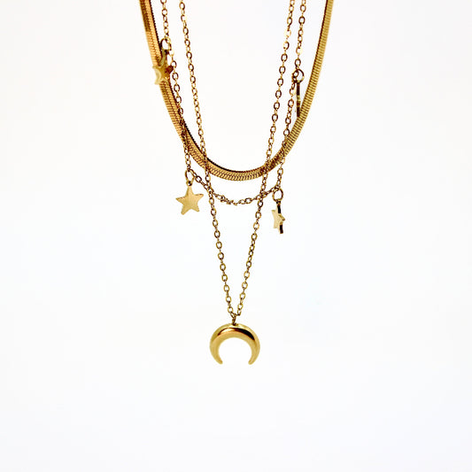 Damen Halskette Gold Mond Sterne Schlangenmuster